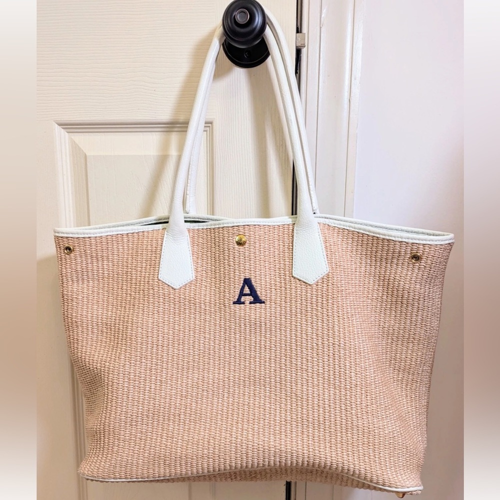 Mark &Graham leather and raffia large tote bag